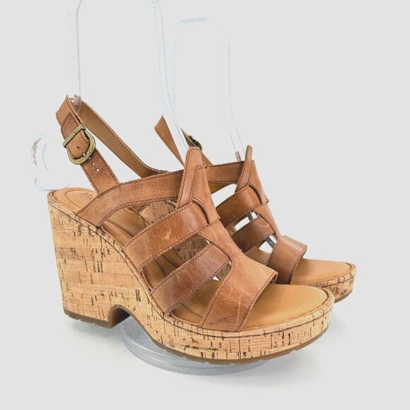 Born Bernese Womens Sandal Size 10 Brown Leather Wedge Heel Open Toe Retro Caged - Picture 1 of 14